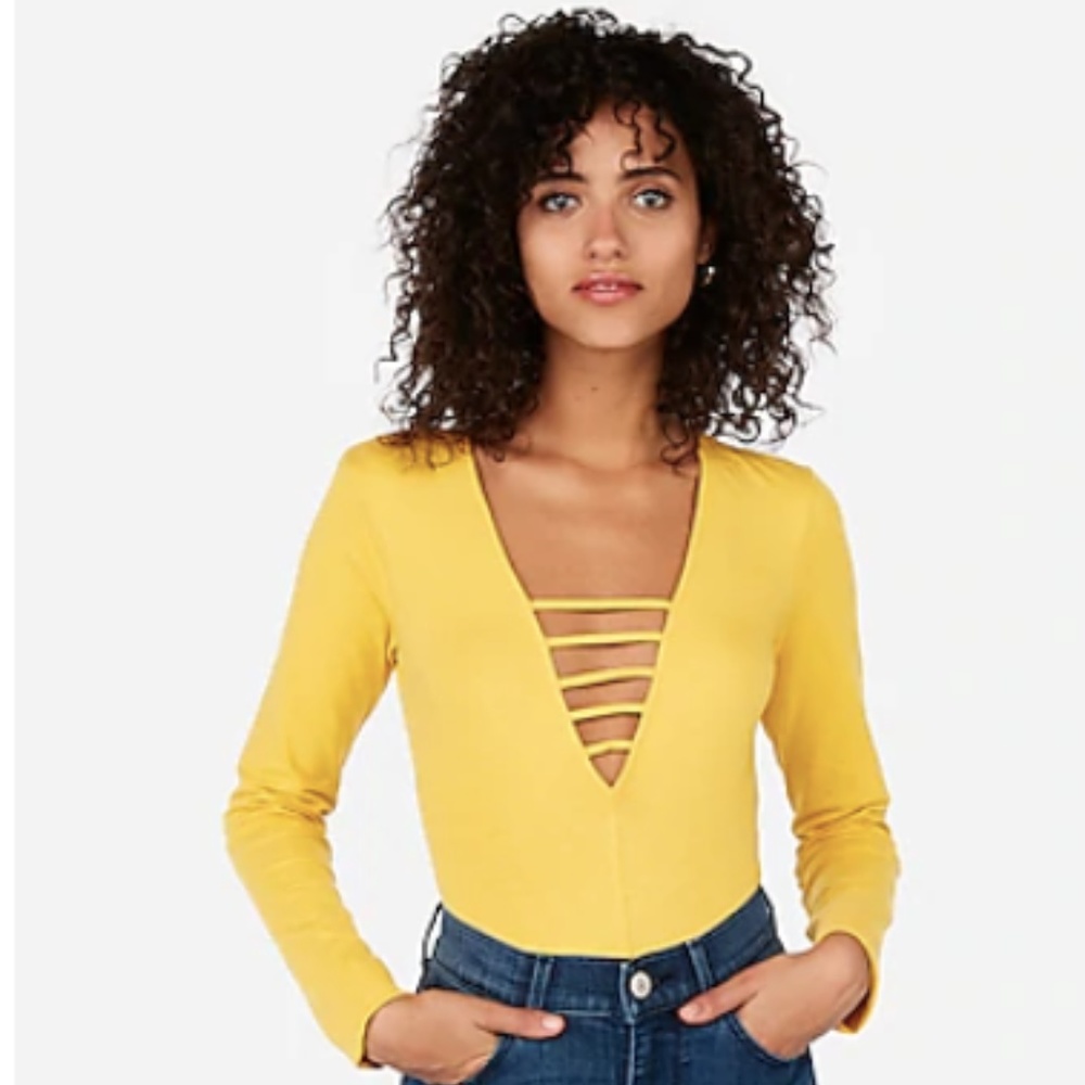 Express One Eleven Strappy V-Neck Thong Bodysuit